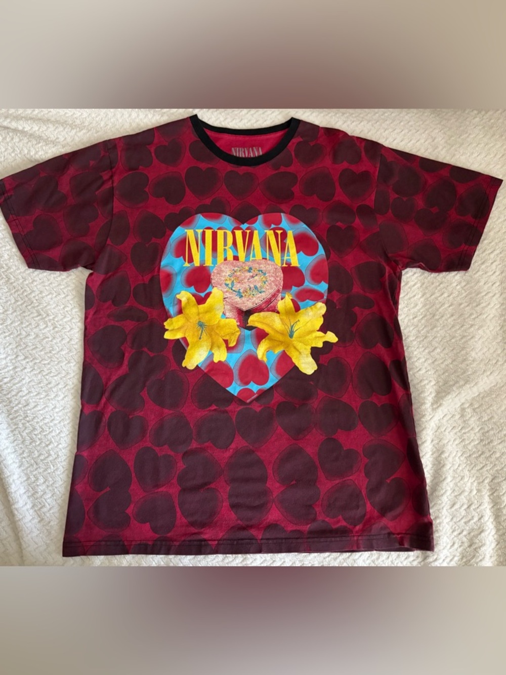 Authentic Nirvana Burgundy Heart Shaped Box Graphic Tee